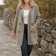 Isola Women's Cable-Knit Sleeve Double-Breasted Longline Winter Coat