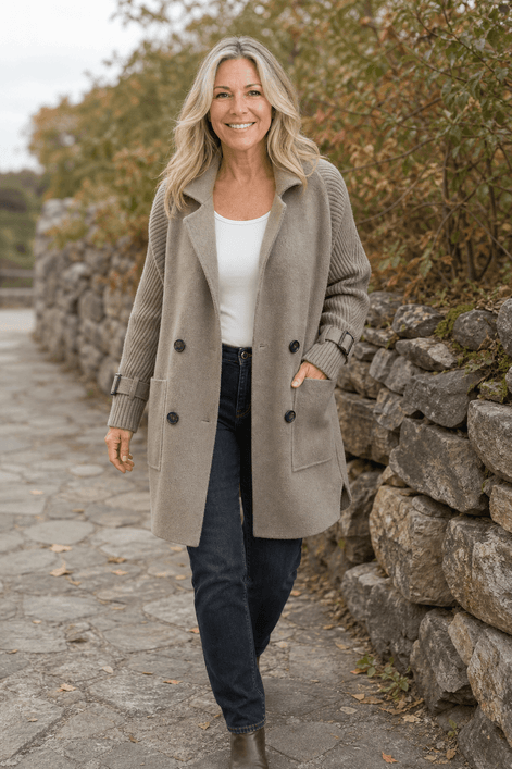 Isola Women's Cable-Knit Sleeve Double-Breasted Longline Winter Coat