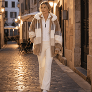 Women's Oversized Color-Block Faux Fur Winter Coat with Hood