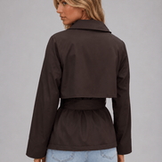 Women's Cropped Double-Breasted Trench Coat with Tie Waist