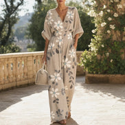 Floral Print Wide-Leg Jumpsuit with Tie Waist and Pockets