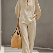 Women's Collared Wide-Leg Trouser Two-Piece Co-ord Set