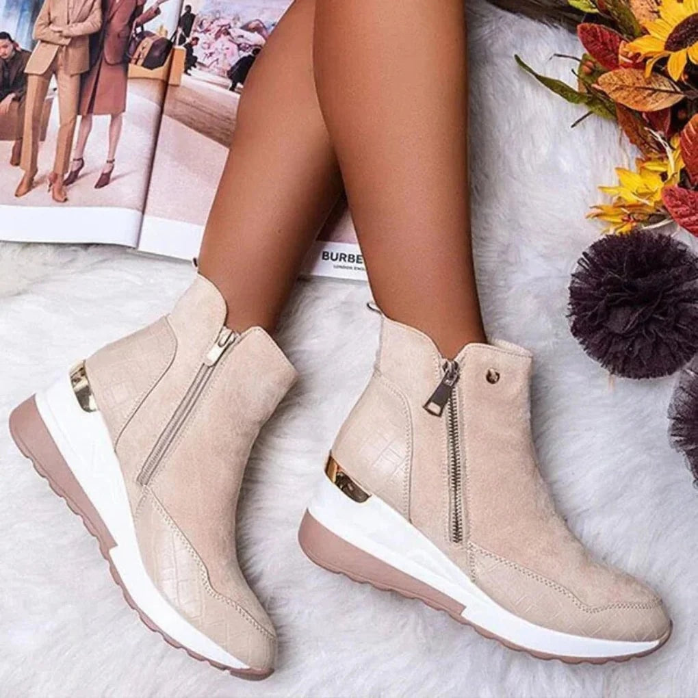 Women's Water-Resistant Wedge Ankle Boots with Croc-Embossed Panels