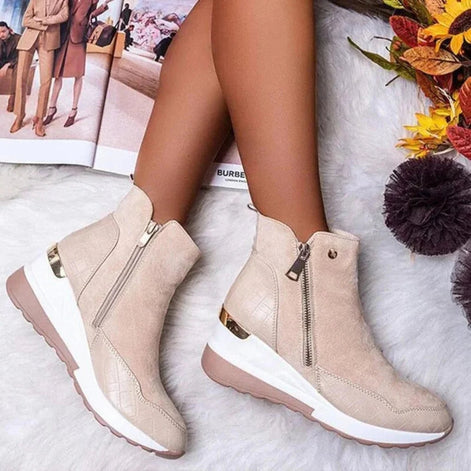 Women's Water-Resistant Wedge Ankle Boots with Croc-Embossed Panels