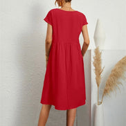 Casual Cotton Midi Shift Christmas Party Dress with Pockets for Autumn Wear