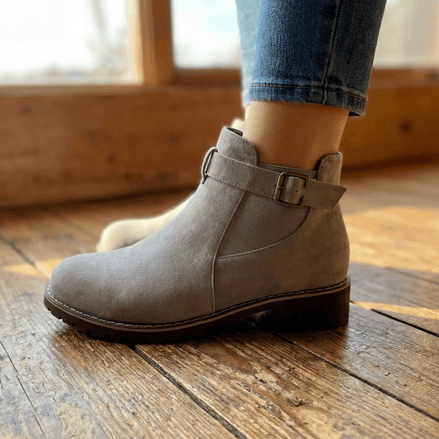 Women's Buckle-Strap Suede-Look Ankle Boots with Lug Sole