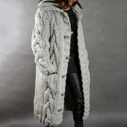 Women's Chunky Cable-Knit Hooded Cardigan with Pockets