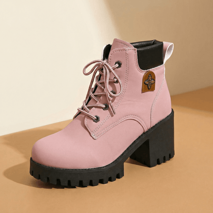 Stridara Lightweight Chunky Platform Combat Boots for Women in PU Leather