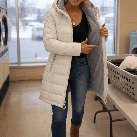 Women's Plush-Lined Hooded Longline Quilted Puffer Jacket