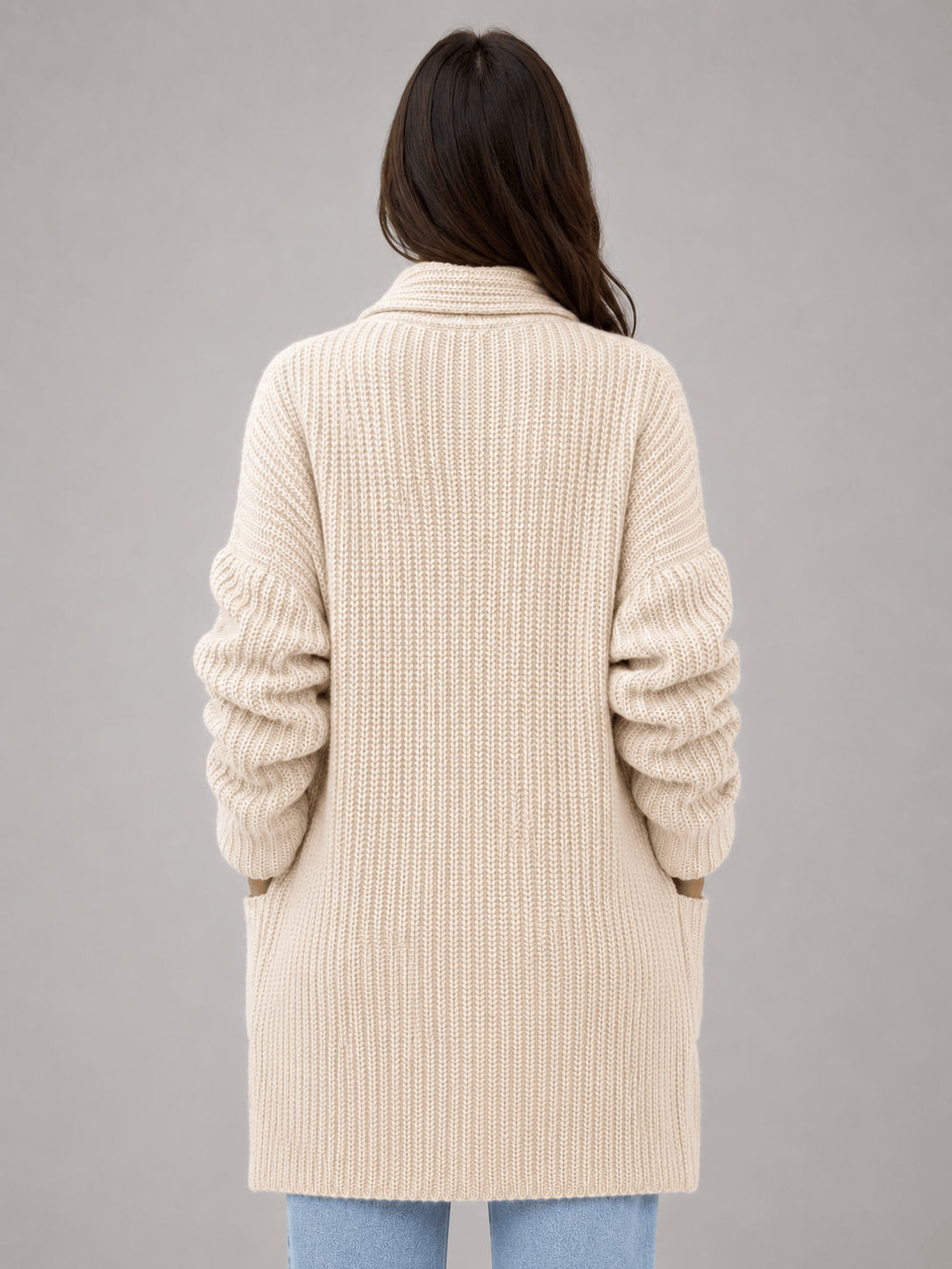 Women's Open-Front Knitted Longline Cardigan with Pockets