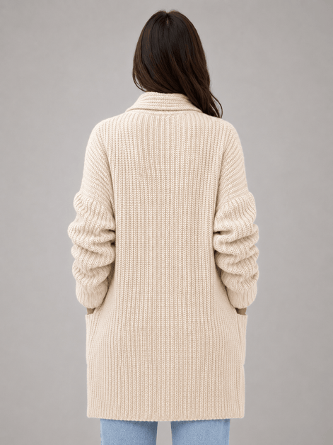 Women's Open-Front Knitted Longline Cardigan with Pockets