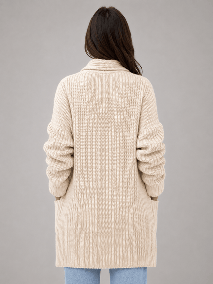 Women's Open-Front Knitted Longline Cardigan with Pockets