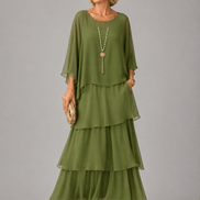 Tiered Ruffle Women's Midi Dress with Flutter Sleeves