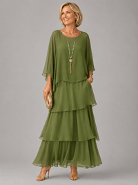 Tiered Ruffle Women's Midi Dress with Flutter Sleeves