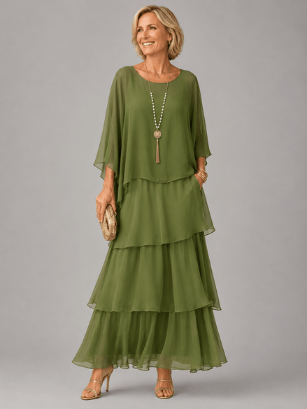 Tiered Ruffle Women's Midi Dress with Flutter Sleeves
