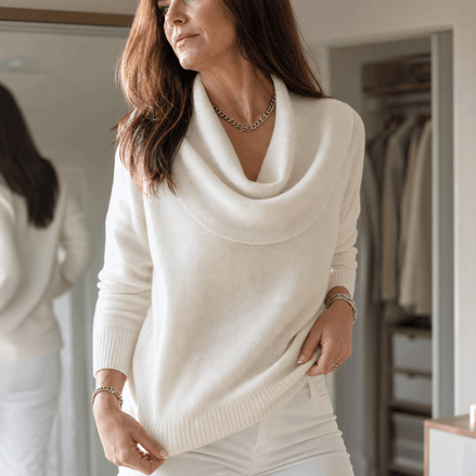 Women's Cowl Neck Drape Knitted Jumper with Soft Stretch