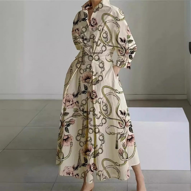 Alora Collared Front Wrap Printed Cotton Blend Women's Midi Dress