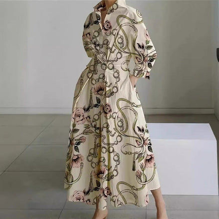 Alora Collared Front Wrap Printed Cotton Blend Women's Midi Dress