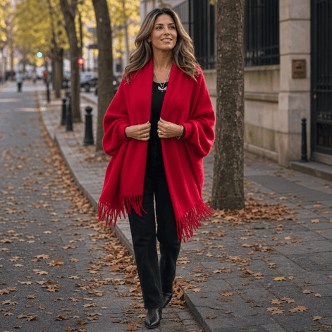 Women's Fringed Draped Shawl Collar Open-Front Wool Wrap Coat for Winter