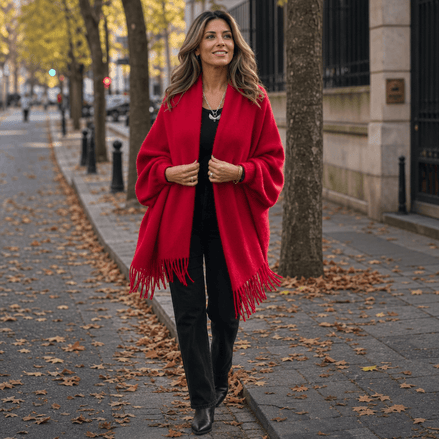 Women's Fringed Draped Shawl Collar Open-Front Wool Wrap Coat for Winter