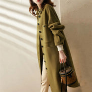 Maria Button-Front A-Line Long Winter Coat for Women