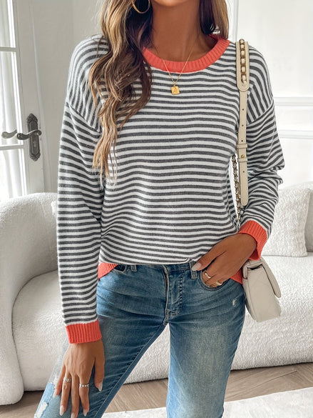 Diane Striped Color-Block Crew Neck Women's Knitted Jumper