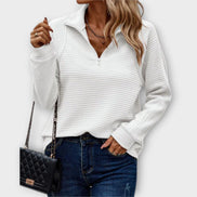 Chrystah Ribbed Quarter-Zip Pullover with Stand Collar