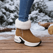 Women's Plush-Lined Wedge Winter Ankle Boots with Faux Fur Trim