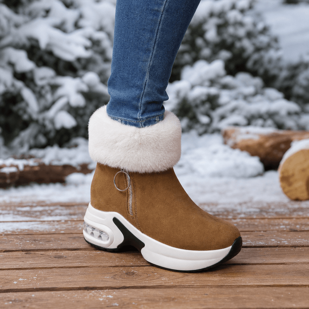 Women's Plush-Lined Wedge Winter Ankle Boots with Faux Fur Trim