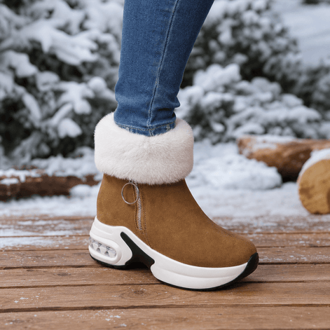 Women's Plush-Lined Wedge Winter Ankle Boots with Faux Fur Trim