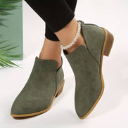 Ankle Low Heel Slip On Womens Boots with Back Zip Detail