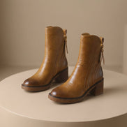 Bellora Zip-Detail Leather Ankle Boots for Women with Block Heel