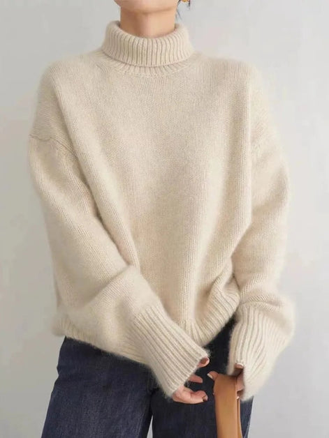 Dora Roll Neck Cashmere Women's Knitted Jumper with Ribbed Cuffs