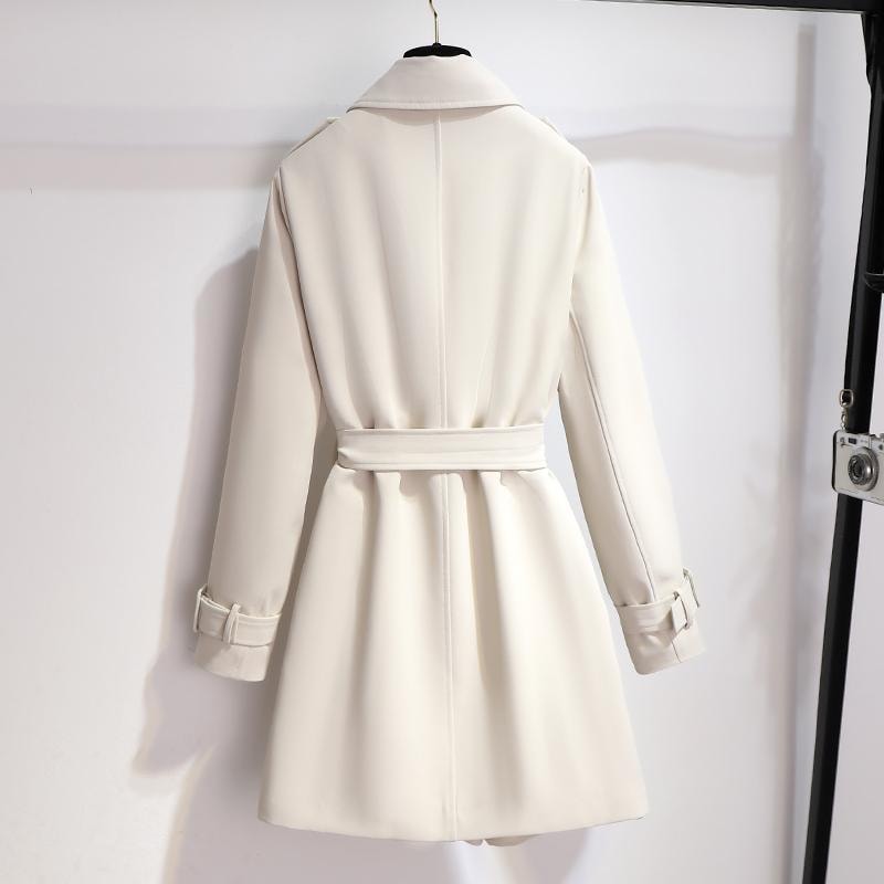 Belted Double-Breasted Trench Style Polyester Winter Coats Women