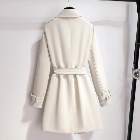 Belted Double-Breasted Trench Style Polyester Winter Coats Women