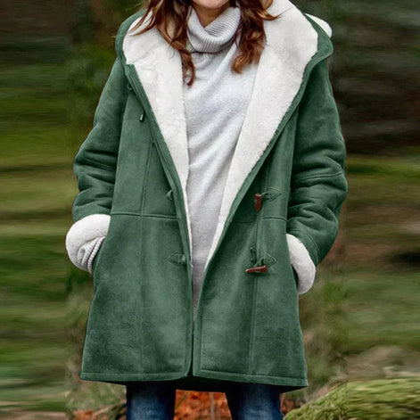 Women's Shearling-Look Hooded Toggle Winter Coat with Fleece Lining