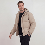 Hooded Puffer Jacket with Adjustable Hood for Men in Polyester Blend