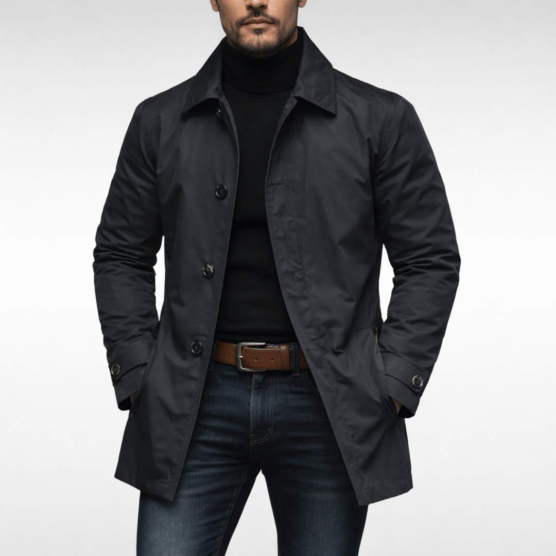 Men's Weather-Resistant Tailored Mac Coat with Quilted Lining