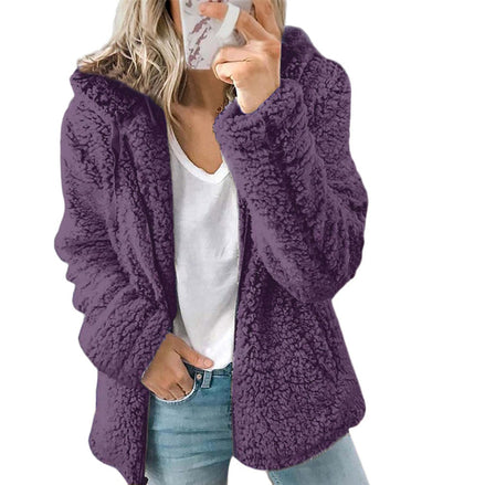 Women's Fluffy Teddy Fleece Jacket with Pockets and Zip