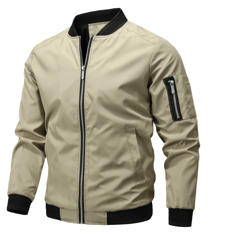 Men's Lightweight Bomber Jacket with Zip Pocket Sleeve Detail