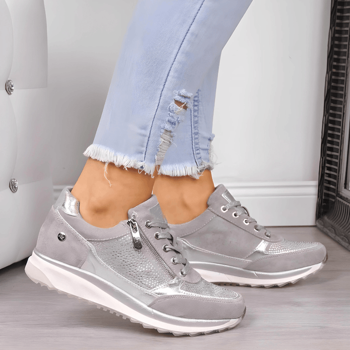 Women's Cushioned Sneakers with Lace-Up Closure and Zip Detail