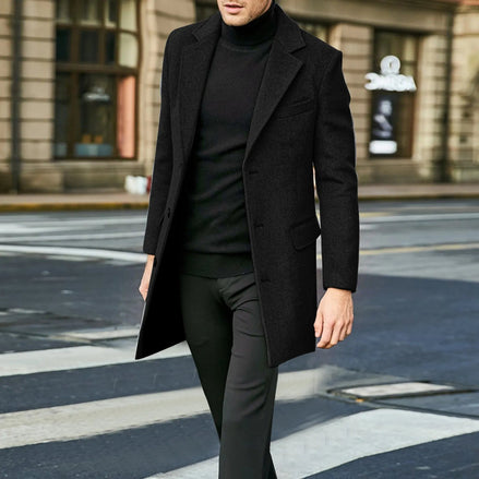 Keith Long Wool-Blend Mens Coats Single-Breasted Overcoat