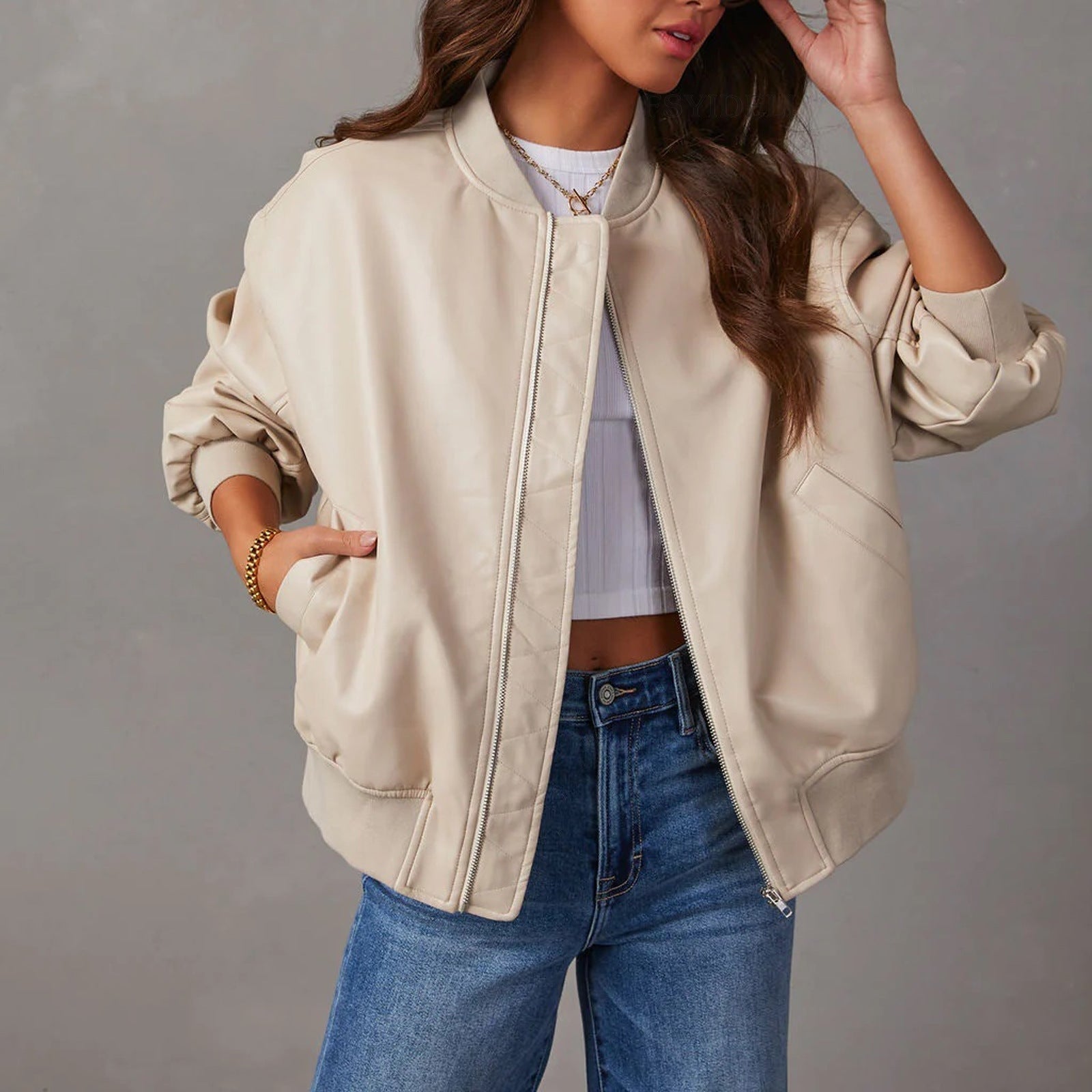 Liv Oversized Vegan Leather Bomber Jacket