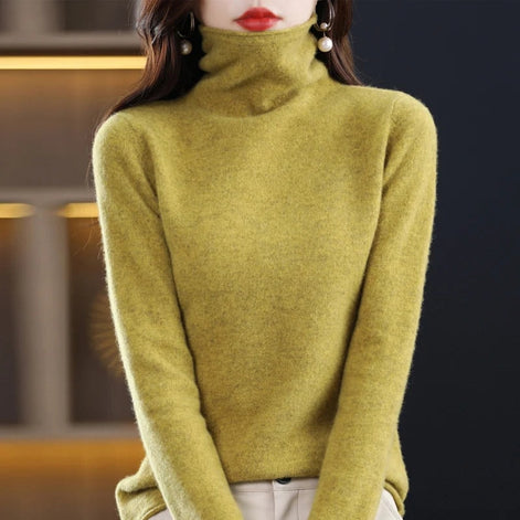 Women's Ribbed Turtleneck Knitted Jumper with Long Sleeves