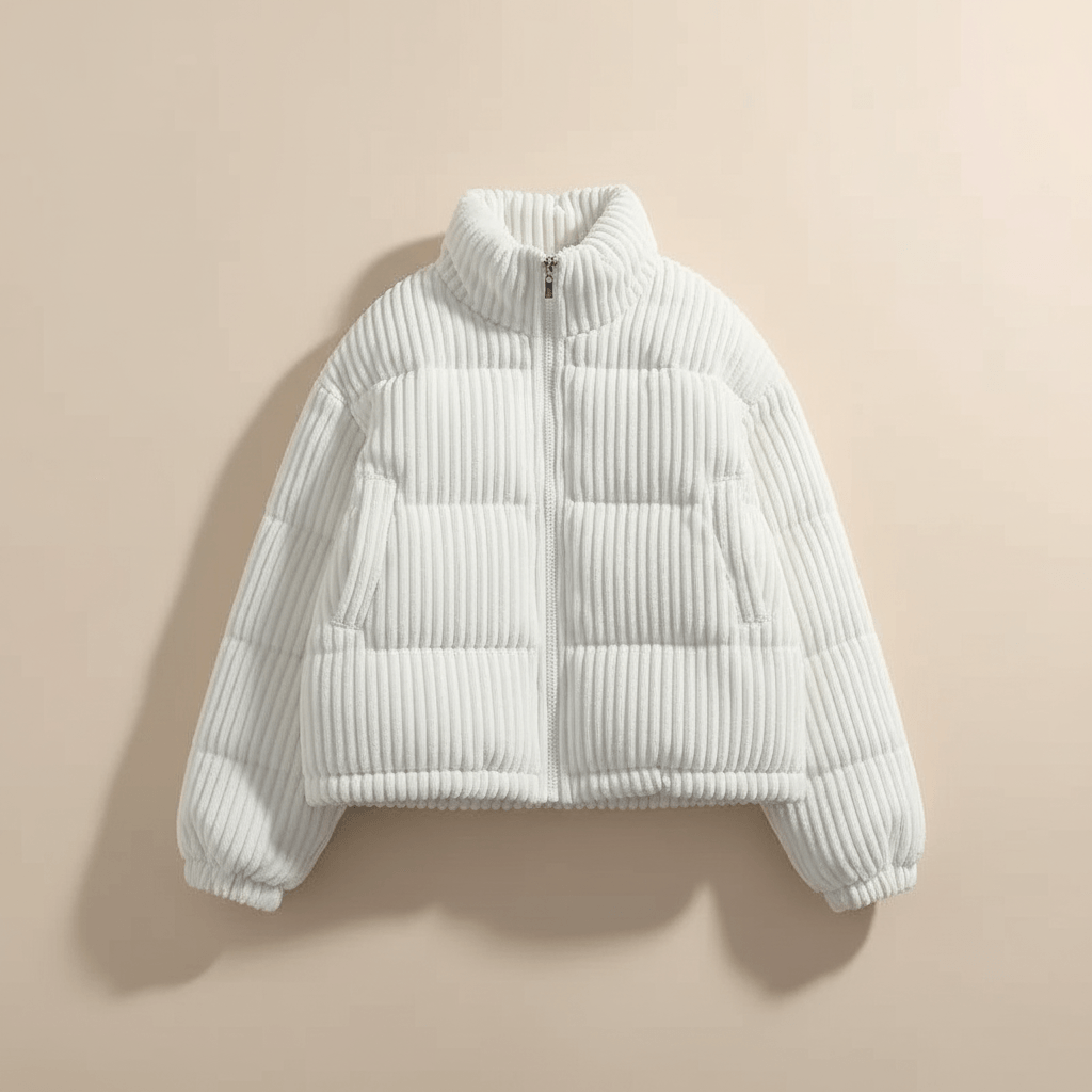 Cropped Ribbed Corduroy Quilted Puffer Jacket for Women