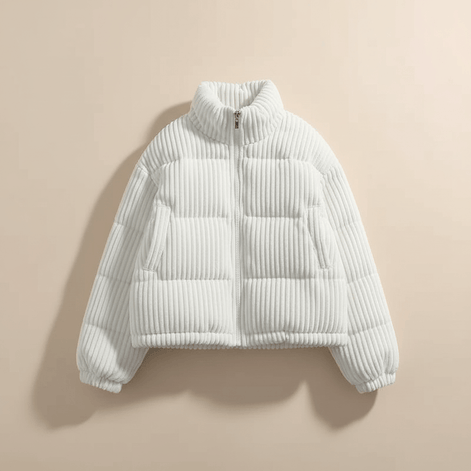 Cropped Ribbed Corduroy Quilted Puffer Jacket for Women