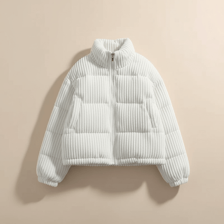 Cropped Ribbed Corduroy Quilted Puffer Jacket for Women
