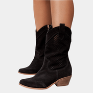 Louise Western Mid Calf Womens Boots with Perforated Shaft Detail