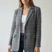 Women's Relaxed Glen Plaid Tailored Blazer with Button Front