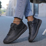 Women's Leather Comfort Shoes with Lace-Up Side Zip Closure